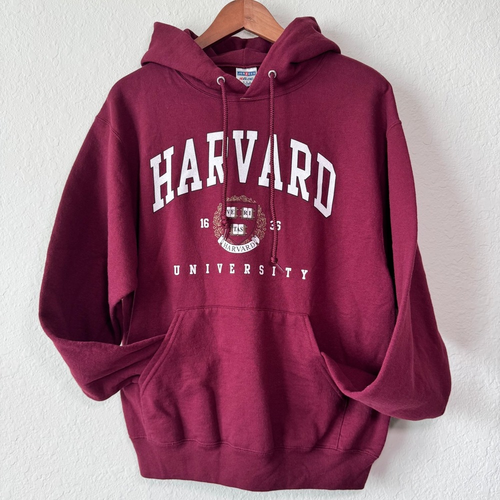 Harvard‎ University Hoodie Medium Maroon Jerzees Sweatshirt Preppy Collegiate